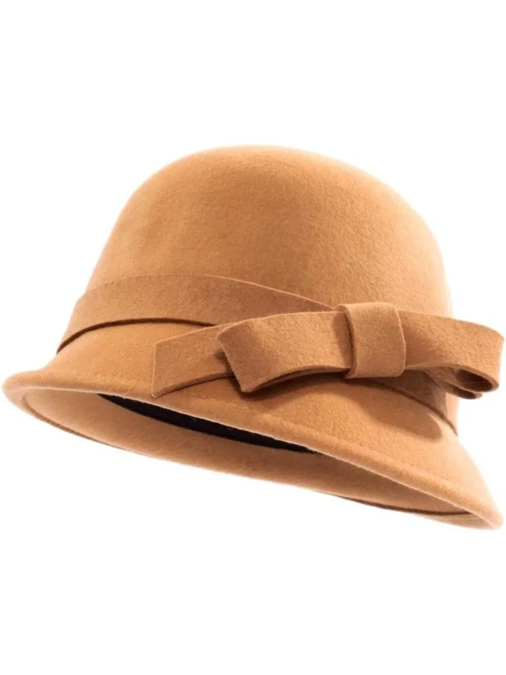 Vintage Wool Felt Bucket Hat for Women - Cloche Fedora Winter Bowler with Bow